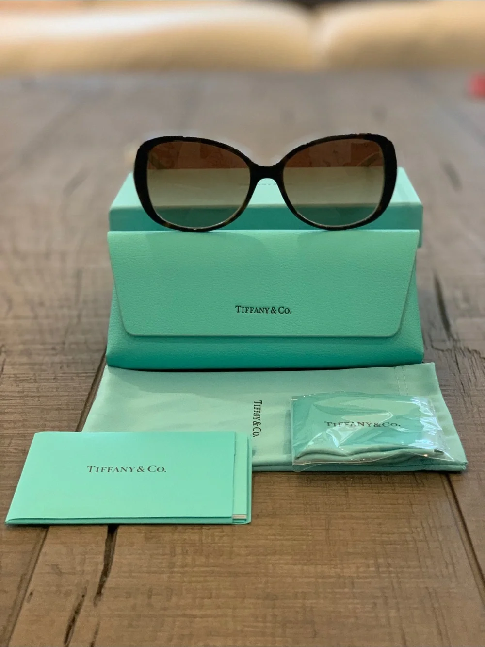LIKE NEW—-Tiffany & Co. Brown/Gold Frame Sunglasses with Brown Gradient Lenses